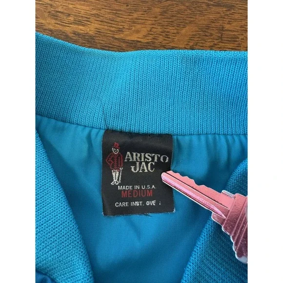 Vintage Aristo Jac Jacket Mens Medium Blue Satin Bomber Westward Ho Las Vegas